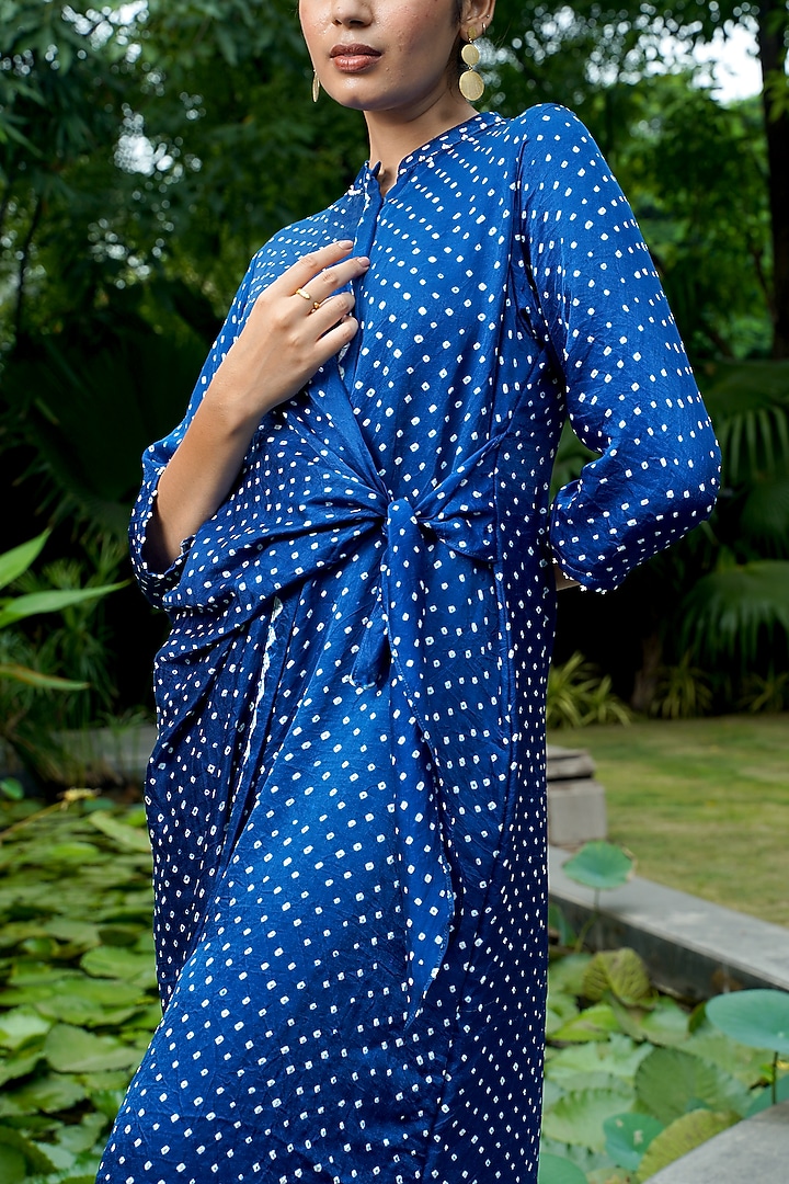Indigo Blue Gajji Silk Kurta Set by Dyelogue at Pernia's Pop Up Shop