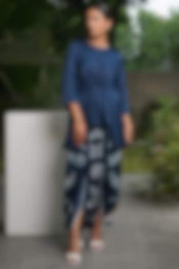 Indigo Blue Gajji Silk Bandhani Skirt Set by Dyelogue at Pernia's Pop Up Shop