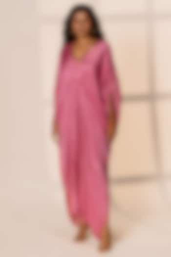 Pink Gajji Silk Bandhani Kaftan-Style Jumpsuit by Dyelogue at Pernia's Pop Up Shop