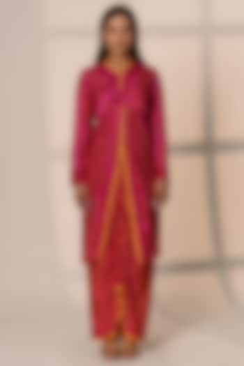 Pink Gajji Silk Bandhani Skirt Set by Dyelogue at Pernia's Pop Up Shop