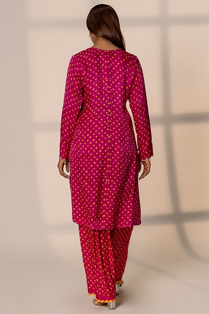 Pink Gajji Silk Bandhani Skirt Set by Dyelogue at Pernia's Pop Up Shop