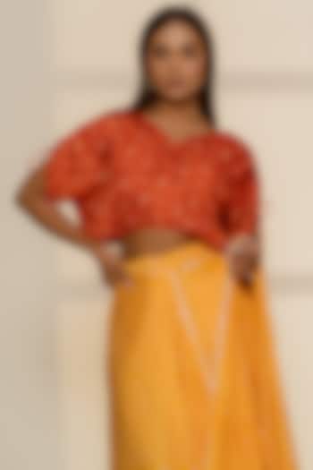 Orange Gajji Silk Crop Top by Dyelogue at Pernia's Pop Up Shop