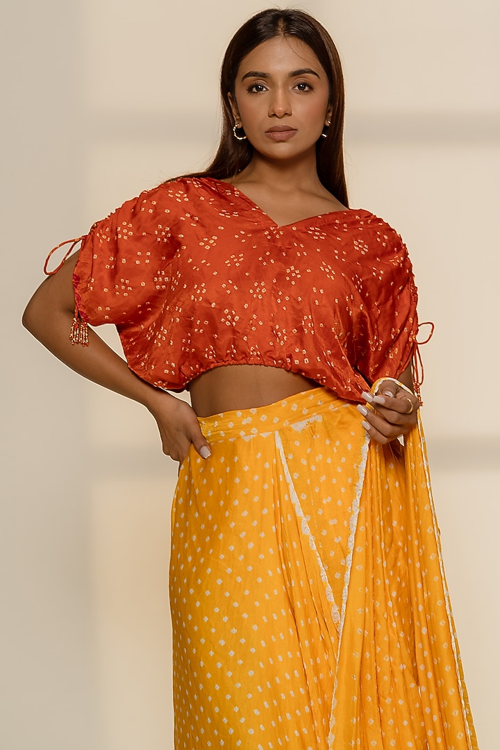 Orange Gajji Silk Crop Top by Dyelogue at Pernia's Pop Up Shop