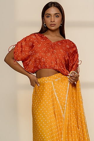 Orange Gajji Silk Crop Top by Dyelogue