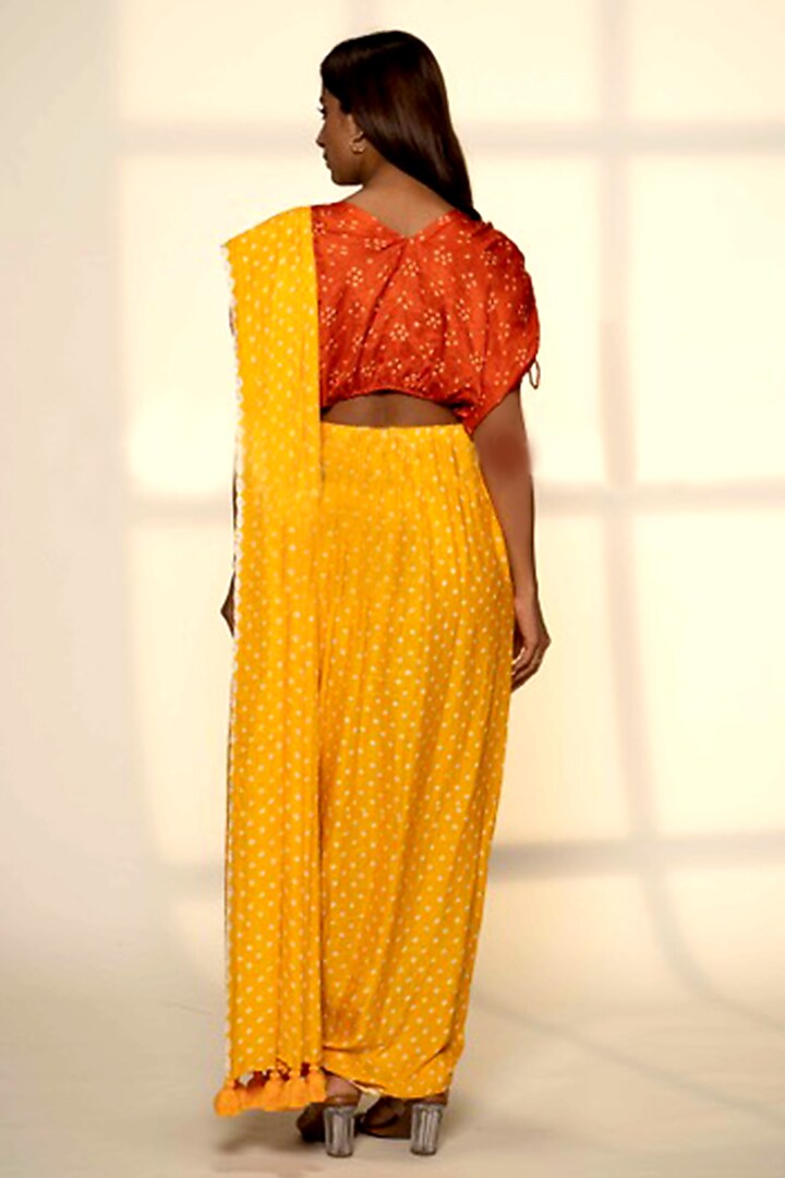 Orange Gajji Silk Crop Top by Dyelogue at Pernia's Pop Up Shop