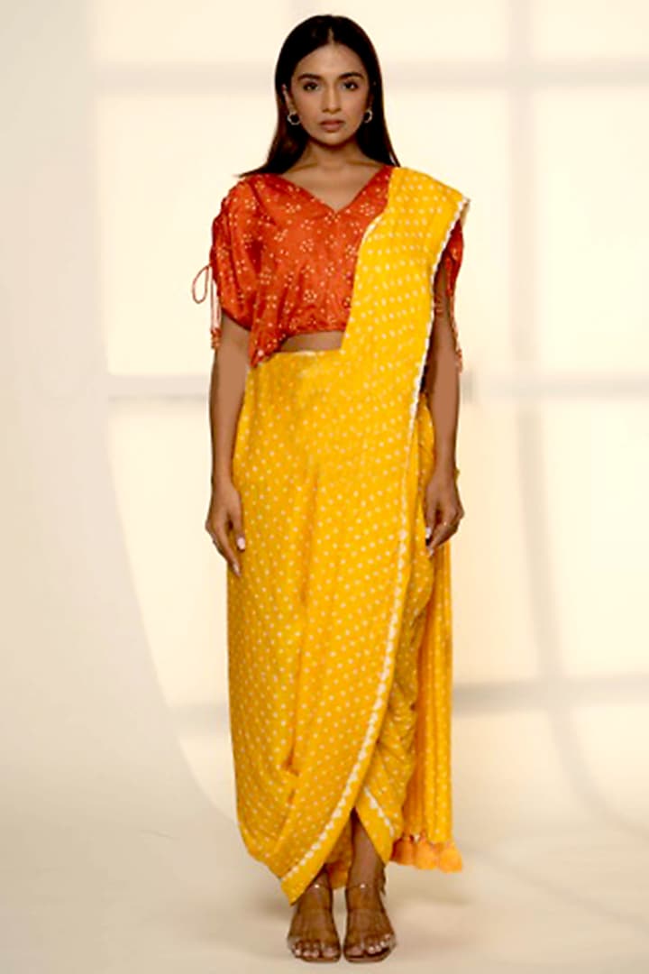 Orange Gajji Silk Crop Top by Dyelogue at Pernia's Pop Up Shop