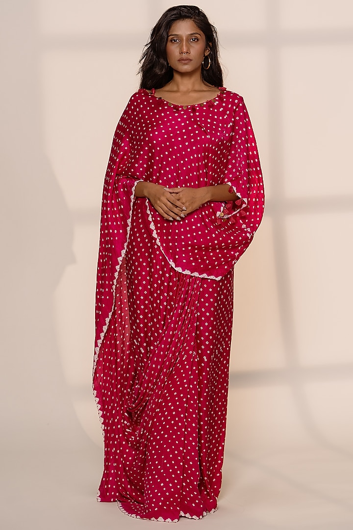 Pink Gajji Silk Pre-Stitched Cape Party Wear Saree by Dyelogue at Pernia's Pop Up Shop