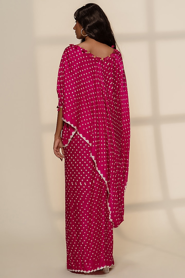 Pink Gajji Silk Pre-Stitched Cape Party Wear Saree by Dyelogue at Pernia's Pop Up Shop
