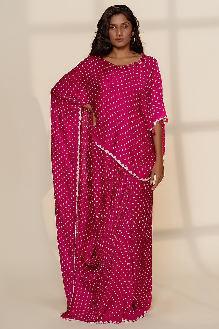 Pink Gajji Silk Pre-Stitched Cape Party Wear Saree by Dyelogue at Pernia's Pop Up Shop