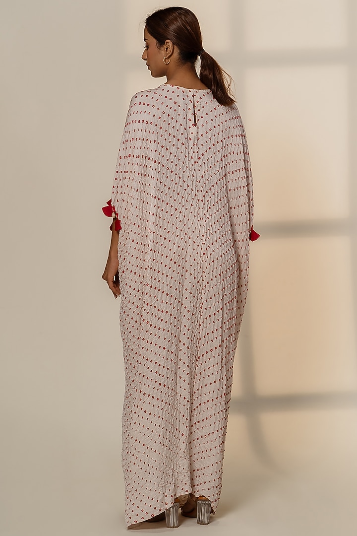 White Gajji Silk Bandhani Knot Kaftan by Dyelogue at Pernia's Pop Up Shop