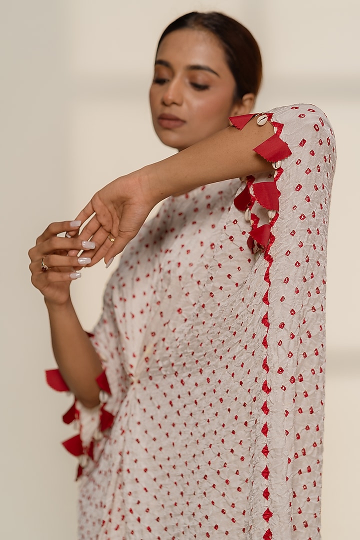 White Gajji Silk Bandhani Knot Kaftan by Dyelogue at Pernia's Pop Up Shop