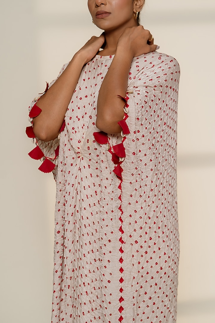 White Gajji Silk Bandhani Knot Kaftan by Dyelogue at Pernia's Pop Up Shop