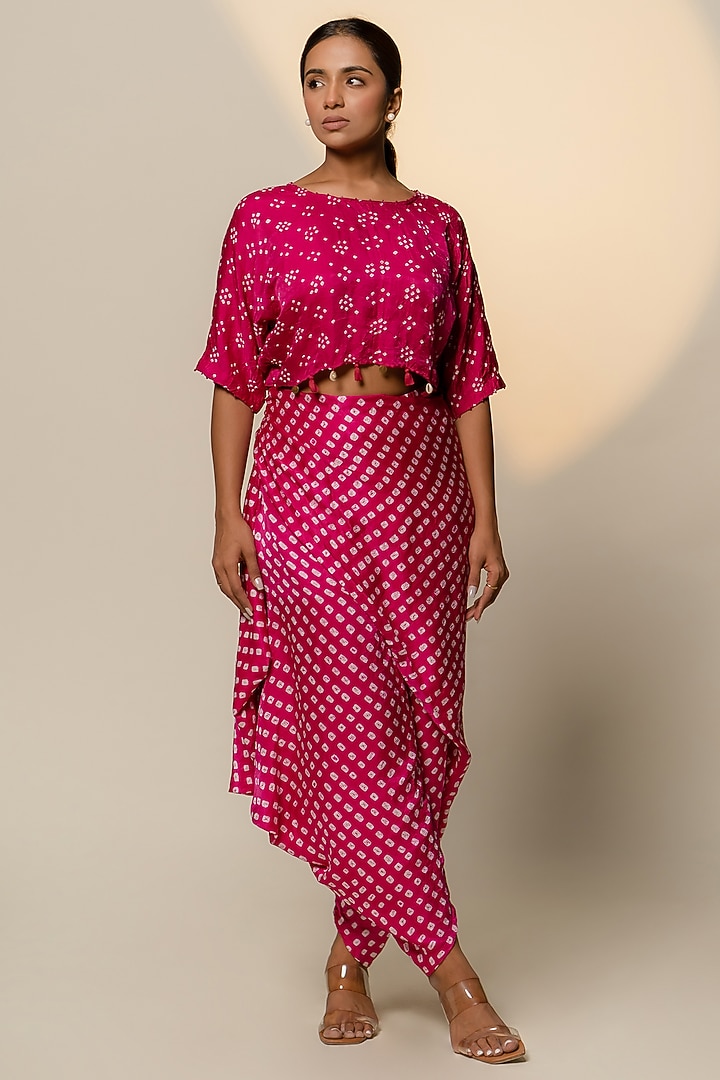 Pink Gajji Silk Bandhani Wrap Dhoti by Dyelogue at Pernia's Pop Up Shop