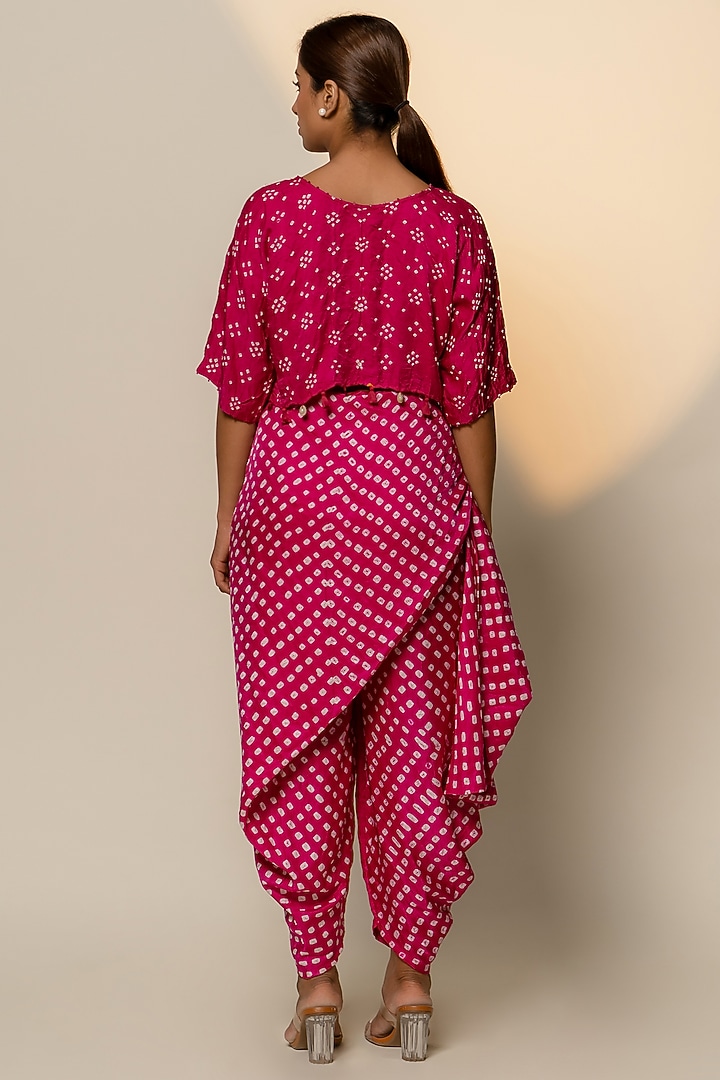 Pink Gajji Silk Bandhani Wrap Dhoti by Dyelogue at Pernia's Pop Up Shop