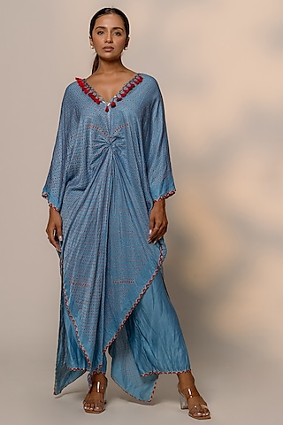 Sky Blue Gajji Silk Kurta Set by Dyelogue