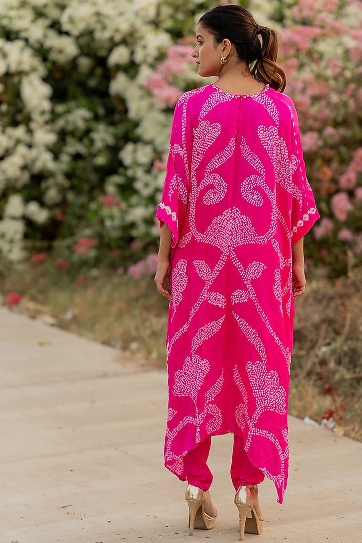 Pink Gajji Silk Asymmetric Kurta Set by Dyelogue at Pernia's Pop Up Shop