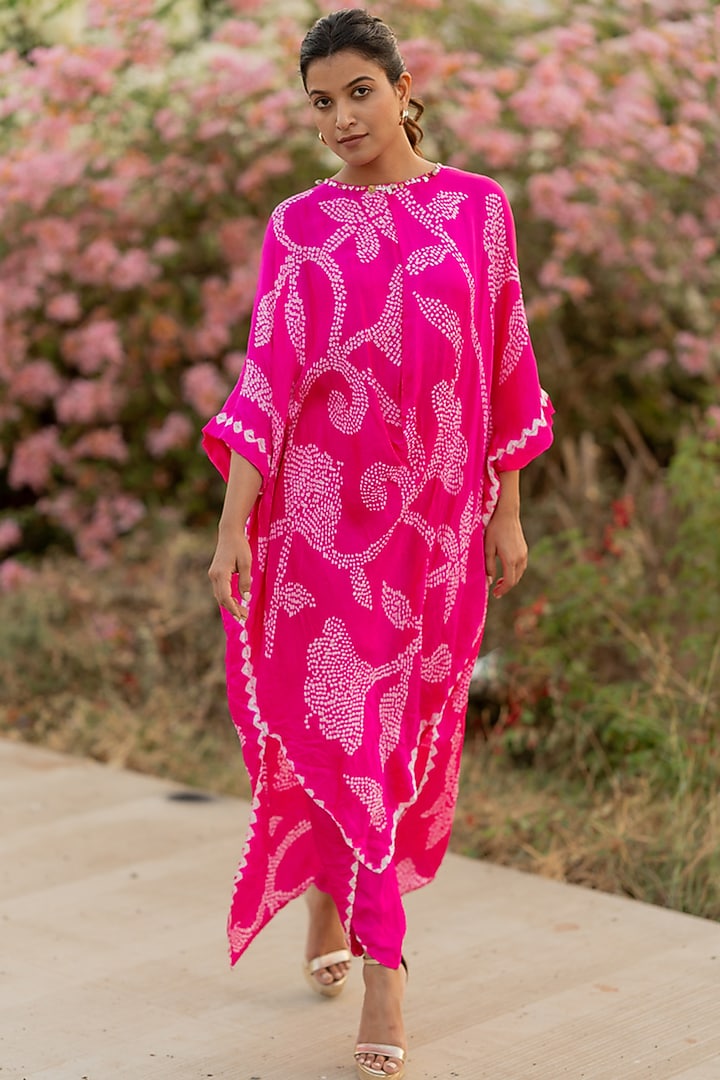 Pink Gajji Silk Asymmetric Kurta Set by Dyelogue at Pernia's Pop Up Shop
