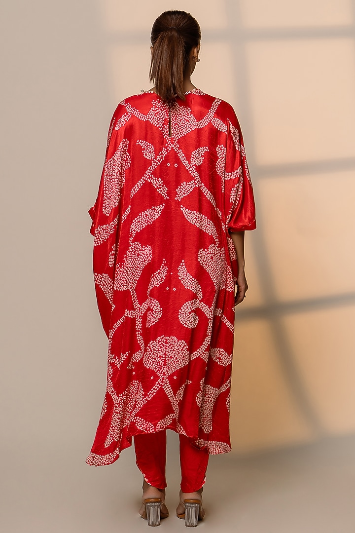Red Gajji Silk Asymmetric Kurta Set by Dyelogue at Pernia's Pop Up Shop