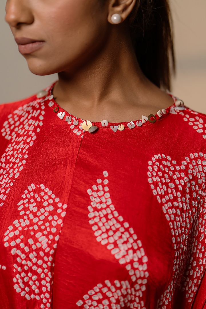 Red Gajji Silk Asymmetric Kurta Set by Dyelogue at Pernia's Pop Up Shop