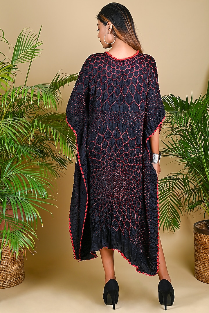 Black & Red Gajji Silk Bandhani Kaftan by Dyelogue at Pernia's Pop Up Shop