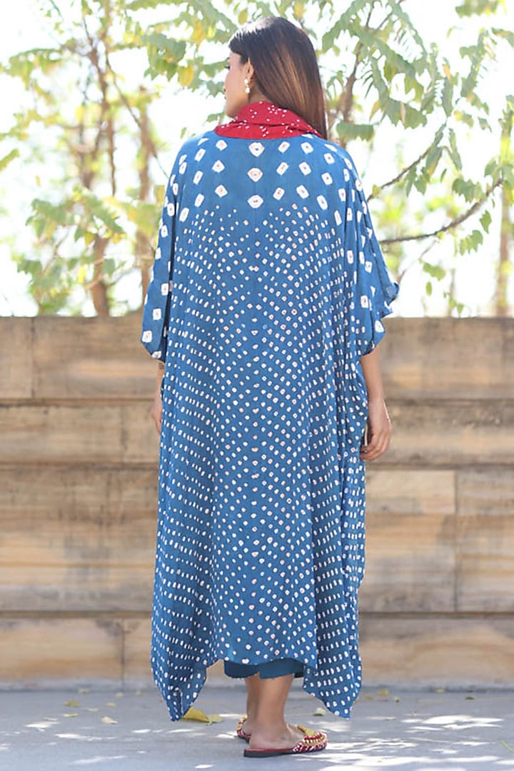 Blue Modal Silk Bandhani Overlap Top by Dyelogue at Pernia's Pop Up Shop