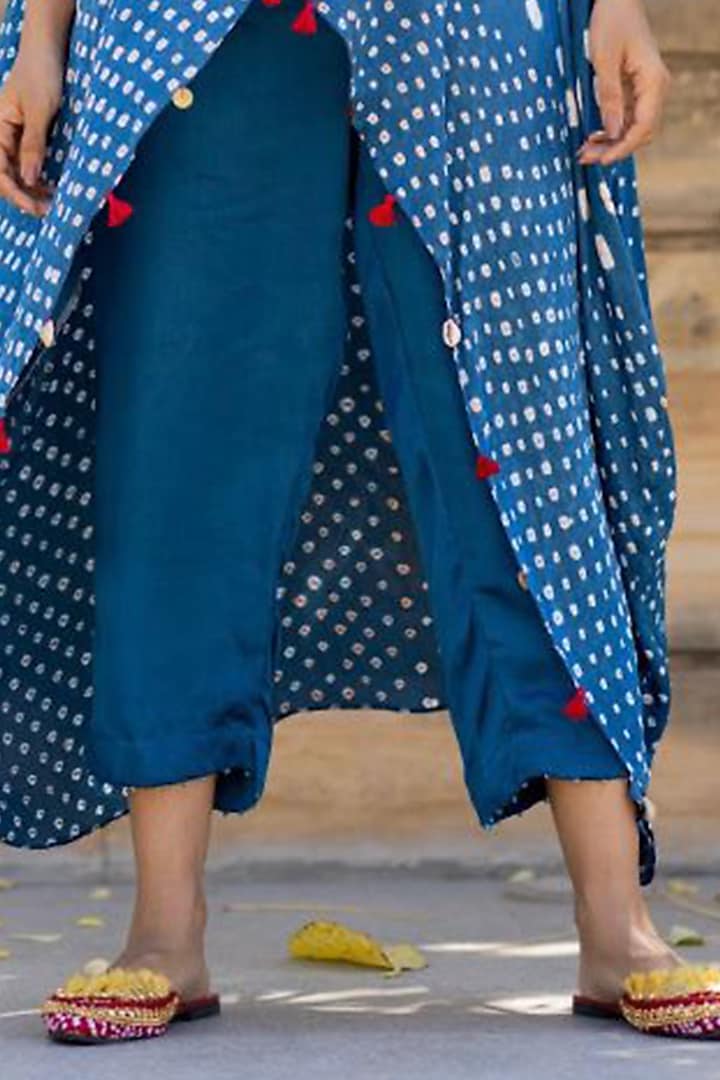 Blue Modal Silk Straight Pants by Dyelogue at Pernia's Pop Up Shop