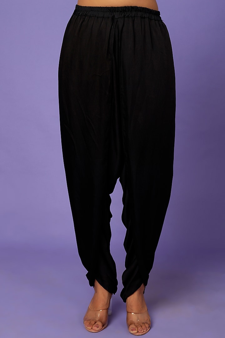 Black Modal Silk Dhoti Pants by Dyelogue at Pernia's Pop Up Shop