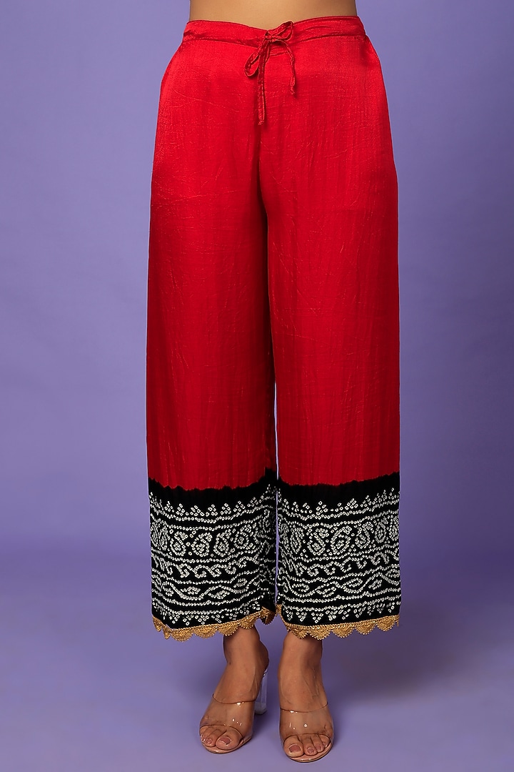 Red Gajji Silk Palazzo Pants by Dyelogue at Pernia's Pop Up Shop