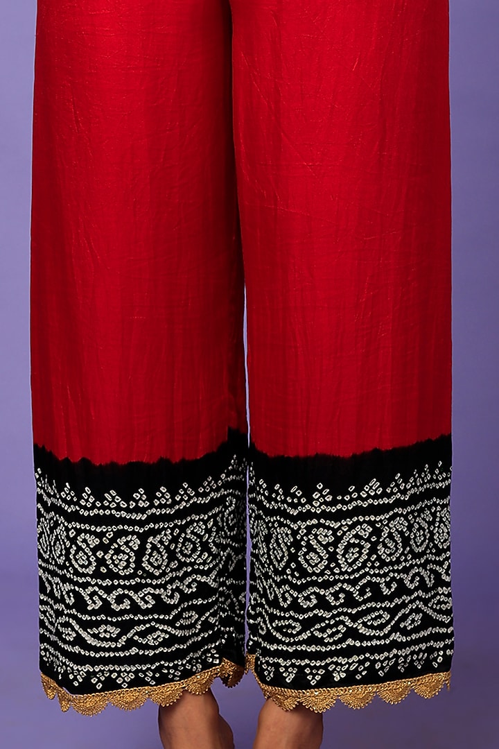 Red Gajji Silk Palazzo Pants by Dyelogue at Pernia's Pop Up Shop