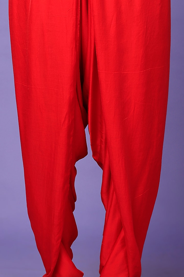 Red Modal Silk Dhoti Pants by Dyelogue at Pernia's Pop Up Shop