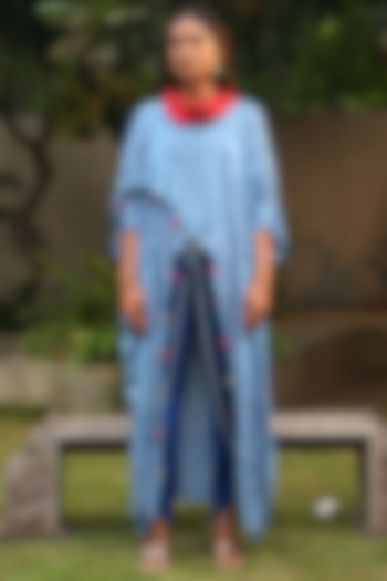 Blue Modal Silk Overlap Shibori Top by Dyelogue at Pernia's Pop Up Shop