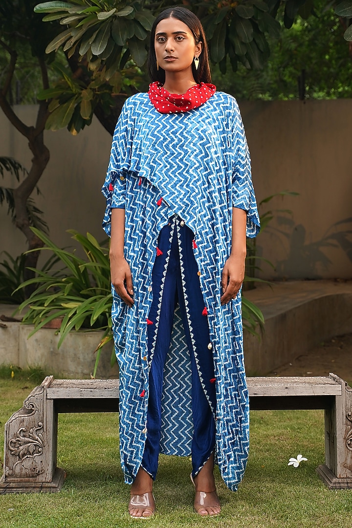 Blue Modal Silk Overlap Shibori Top by Dyelogue at Pernia's Pop Up Shop