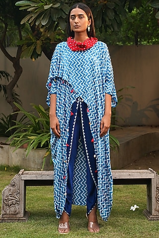 Blue Modal Silk Overlap Shibori Top by Dyelogue