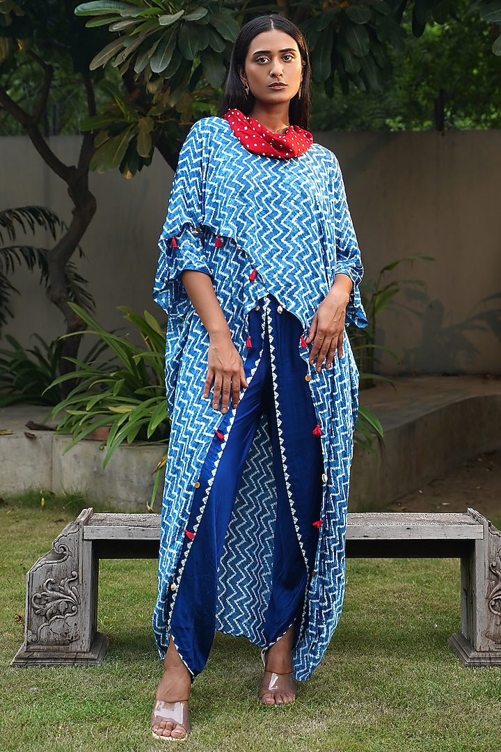 Blue Modal Silk Overlap Shibori Top by Dyelogue at Pernia's Pop Up Shop