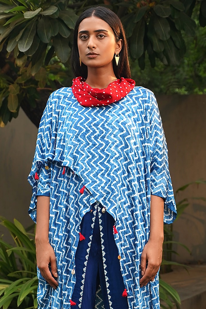 Blue Modal Silk Overlap Shibori Top by Dyelogue at Pernia's Pop Up Shop