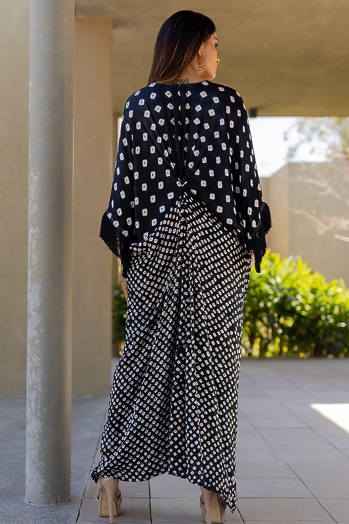 Black Modal Silk Bandhani Kaftan by Dyelogue at Pernia's Pop Up Shop