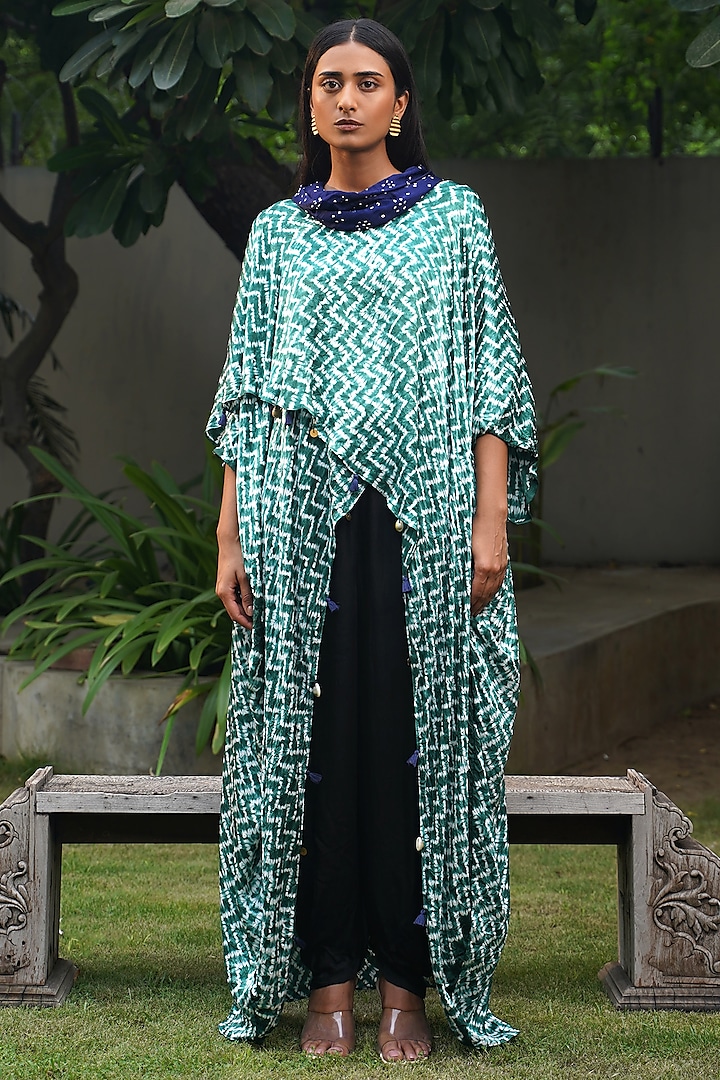 Green Modal Silk Overlap Shibori Top by Dyelogue at Pernia's Pop Up Shop
