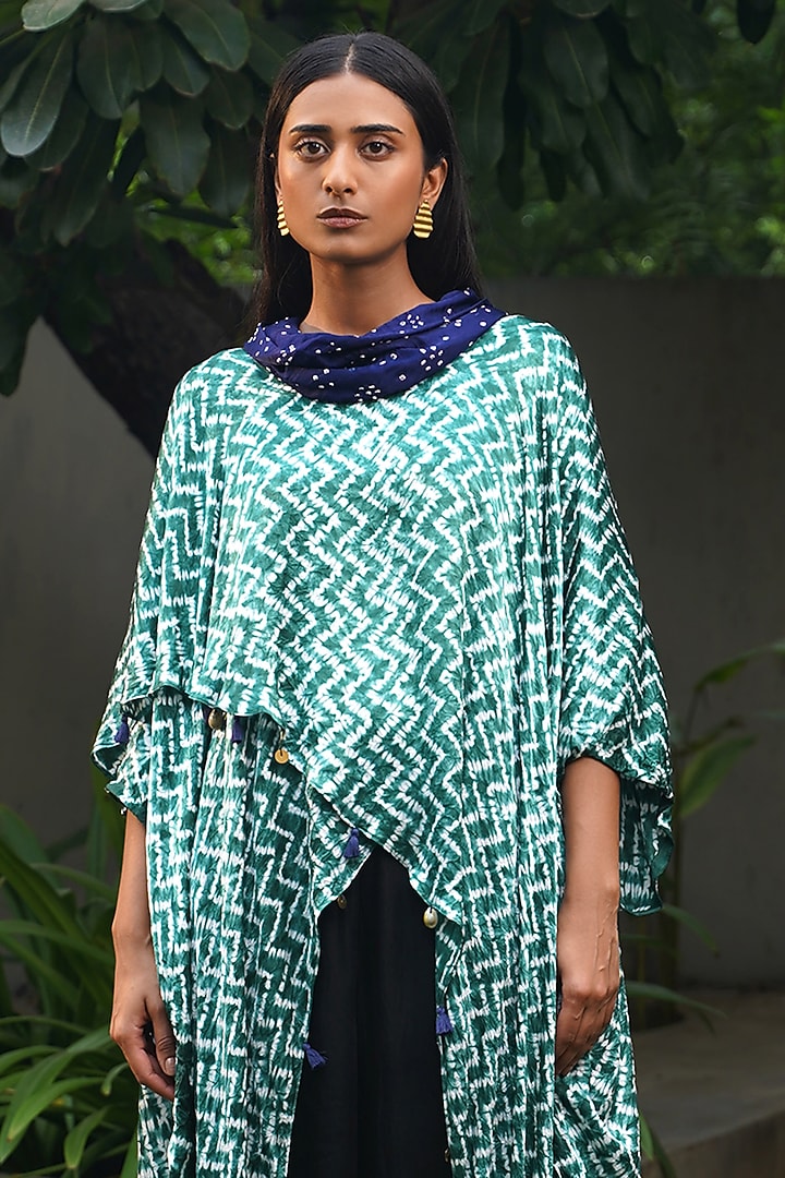 Green Modal Silk Overlap Shibori Top by Dyelogue at Pernia's Pop Up Shop