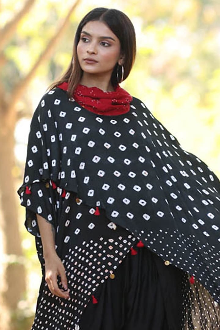 Black Modal Silk Bandhani Overlap Top by Dyelogue at Pernia's Pop Up Shop
