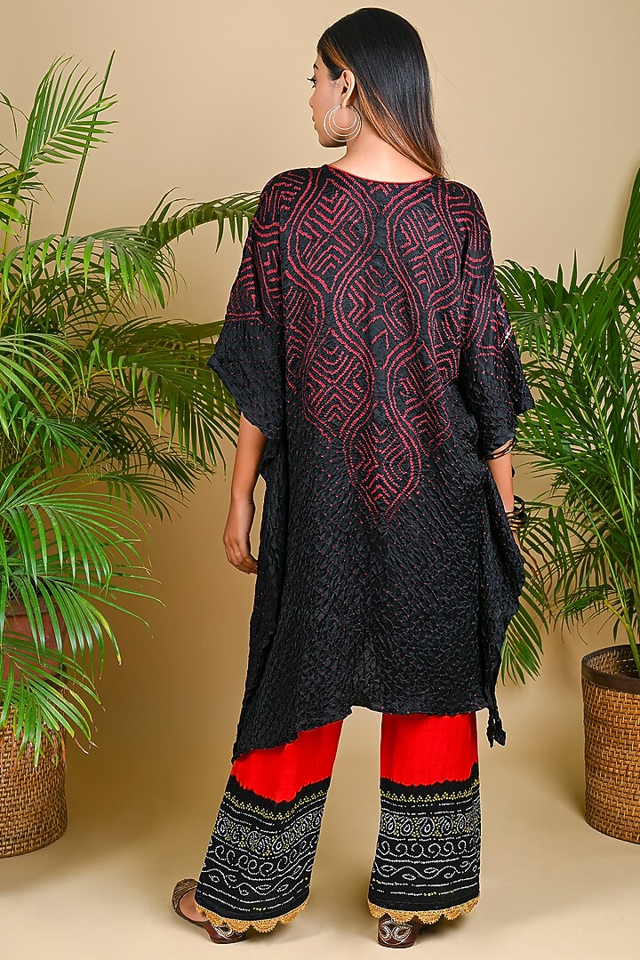 Black Gajji Silk Sequin Embellished Bandhani Kaftan by Dyelogue at Pernia's Pop Up Shop