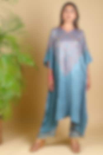 Grey Gajji Silk Sequin Embellished Bandhani Kaftan by Dyelogue at Pernia's Pop Up Shop