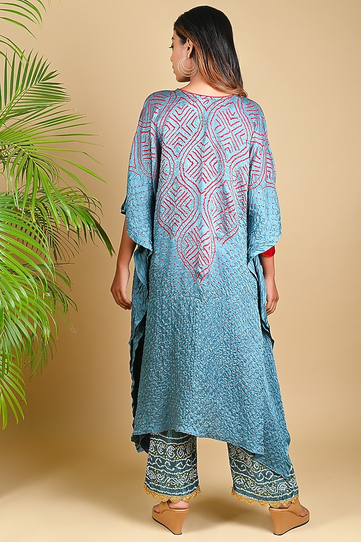 Grey Gajji Silk Sequin Embellished Bandhani Kaftan by Dyelogue at Pernia's Pop Up Shop