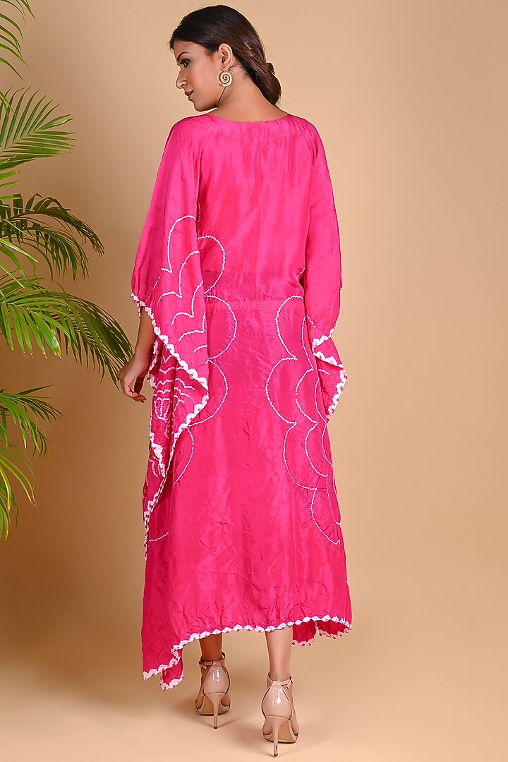 Fuchsia Habutai Silk Embellished Kaftan by Dyelogue at Pernia's Pop Up Shop