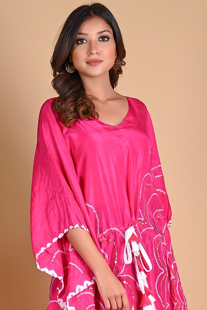 Fuchsia Habutai Silk Embellished Kaftan by Dyelogue at Pernia's Pop Up Shop