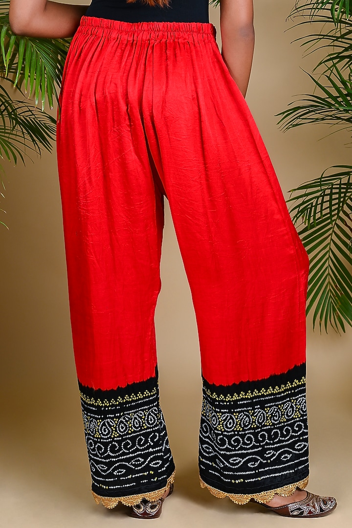 Black & Red Gajji Silk Bandhani Palazzo Pants by Dyelogue at Pernia's Pop Up Shop