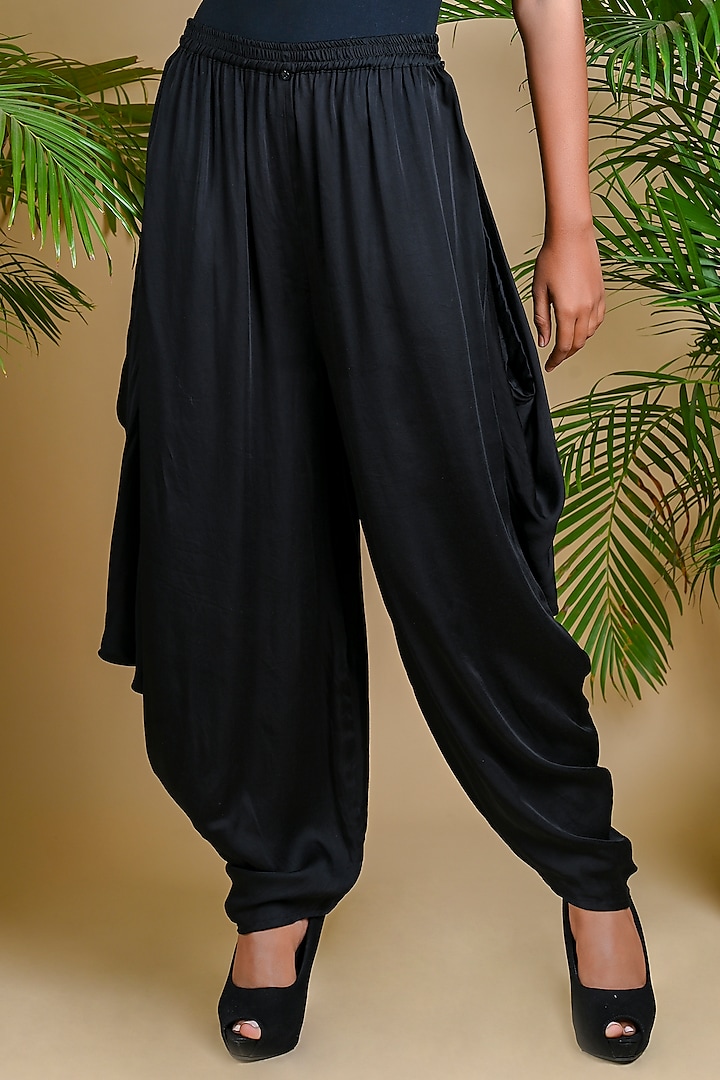 Black Modal Silk Dhoti Pants by Dyelogue at Pernia's Pop Up Shop