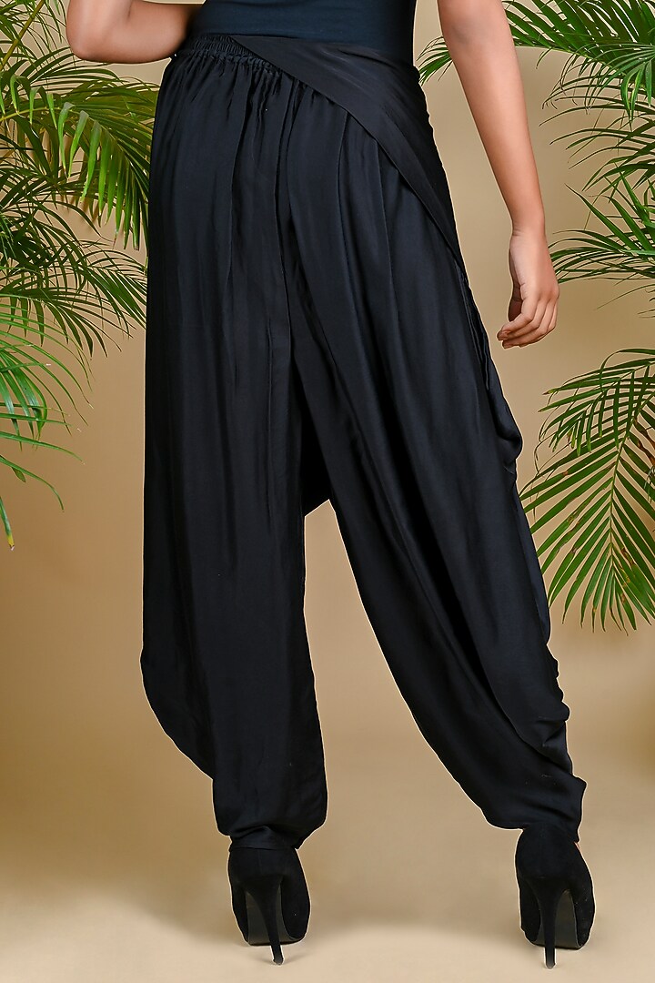 Black Modal Silk Dhoti Pants by Dyelogue at Pernia's Pop Up Shop