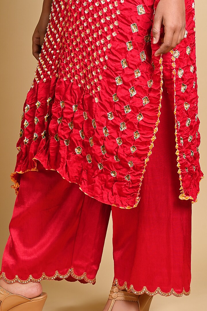 Red Embroidered Scalloped Pants by Dyelogue at Pernia's Pop Up Shop