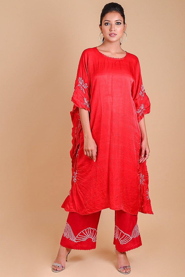Red Beaded Kaftan by Dyelogue