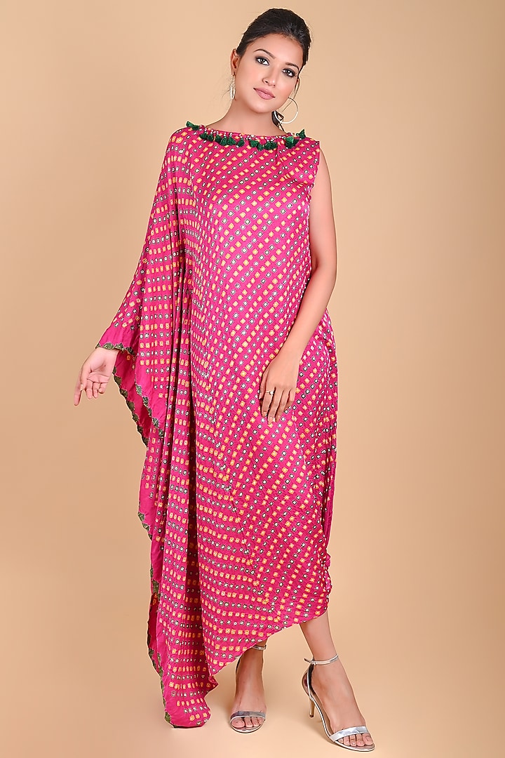 Fuchsia Kaftan In Gajji Silk by Dyelogue at Pernia's Pop Up Shop